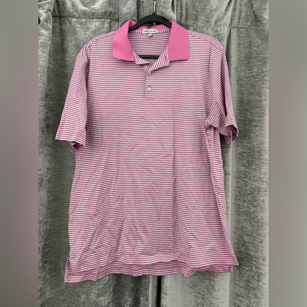 Peter Millar Pink and White Striped Polo Shirt
